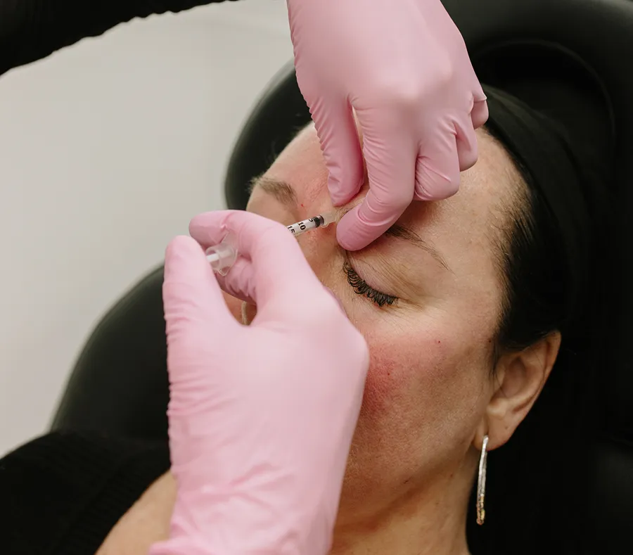 Close-up of a forehead Botox injection at Viva Vitality MedSpa in Lakeland, Florida